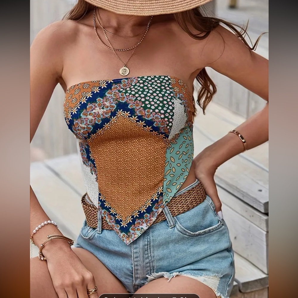 Gorgeous Silky Strapless Tie-Back Bandana Festival Top